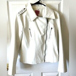 Moto jacket white faux snakeskin Studded Shoulders, size L Christina brand